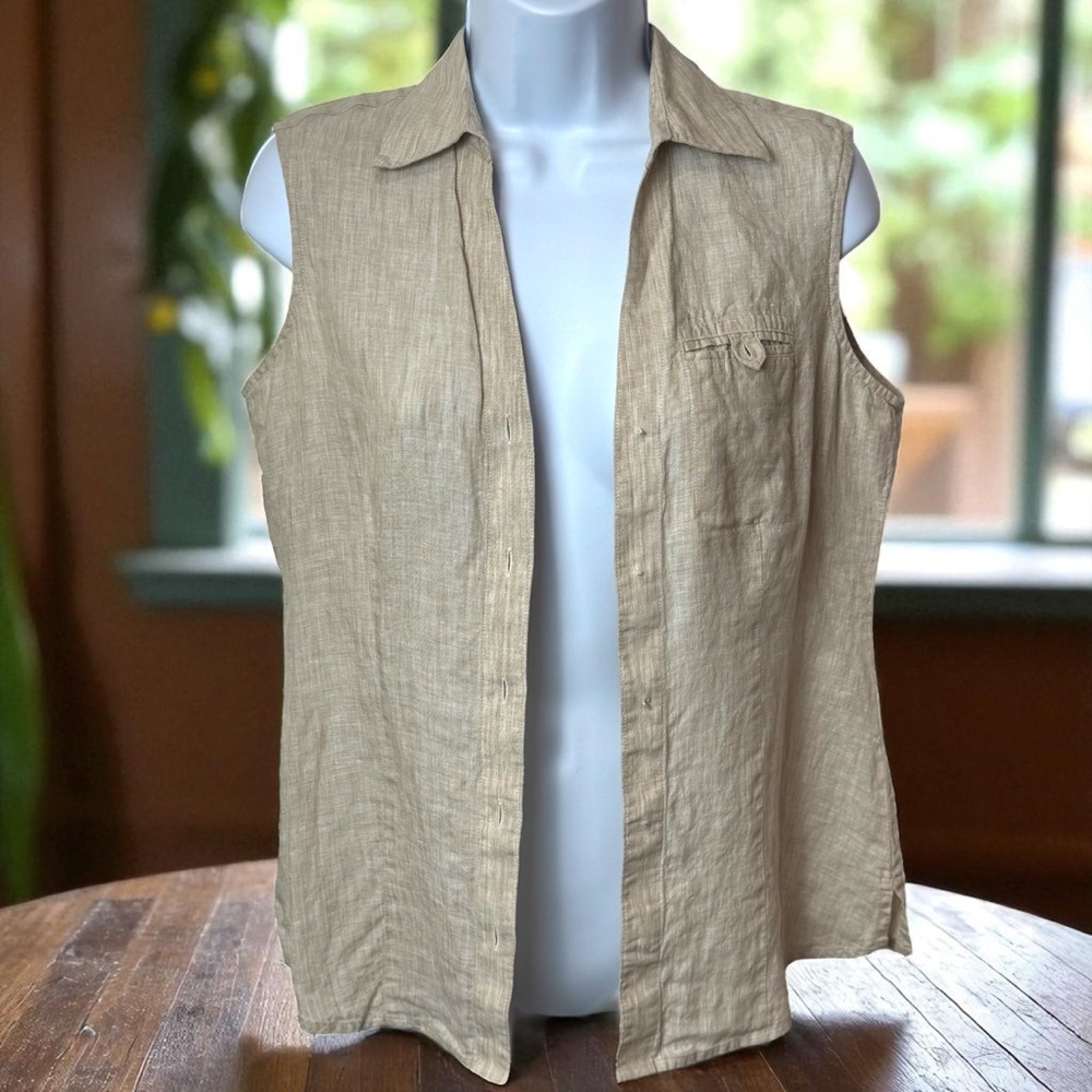 Foxcroft Ivory 100% Linen Fitted Fit‎ Cottagecore Granola Girl Summer Vest 6P